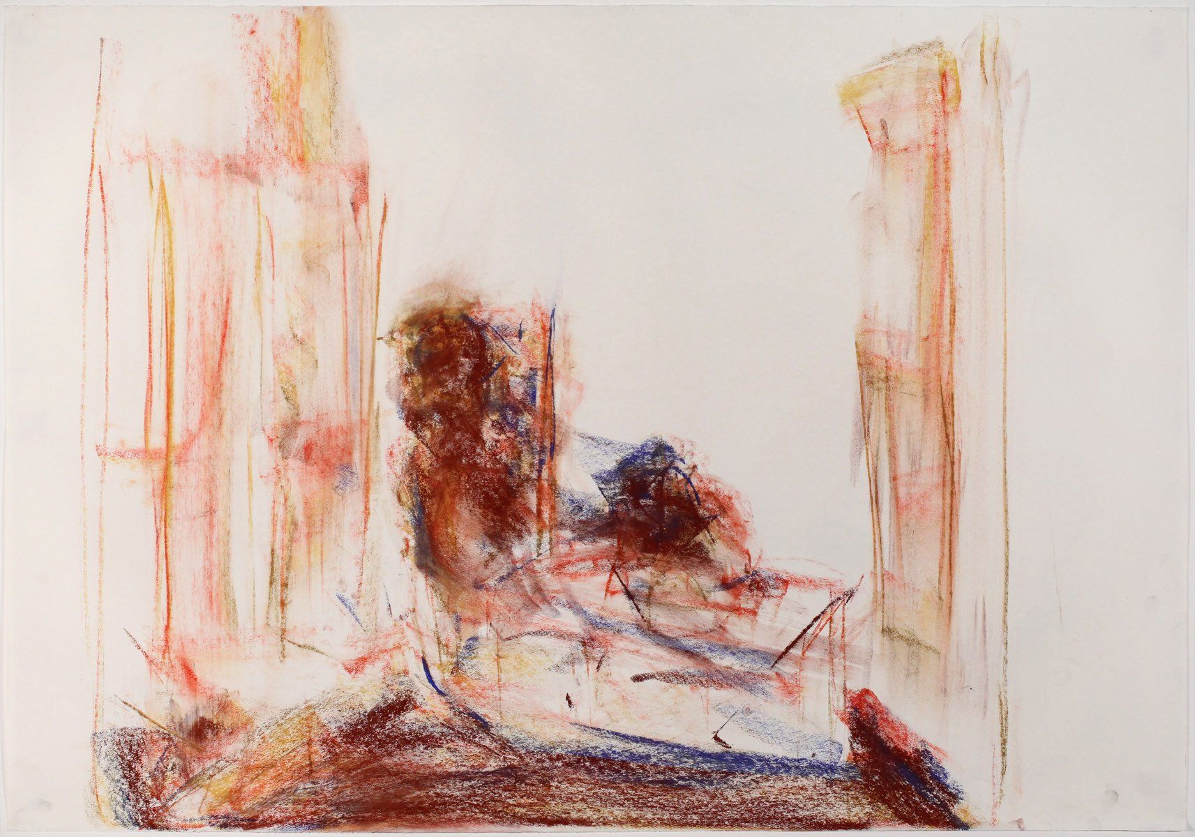 A painting of a woman laying on a bed in a room.