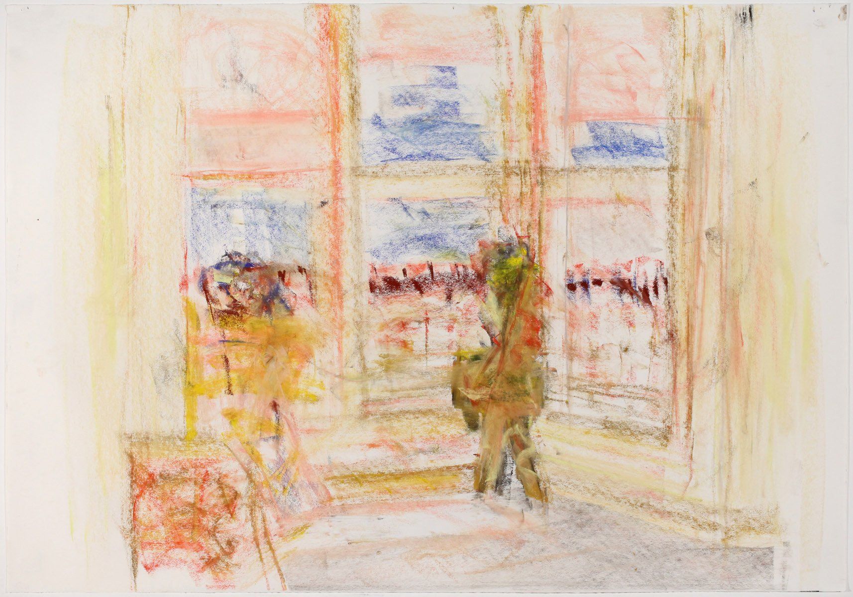 A painting of a person standing in front of a window.