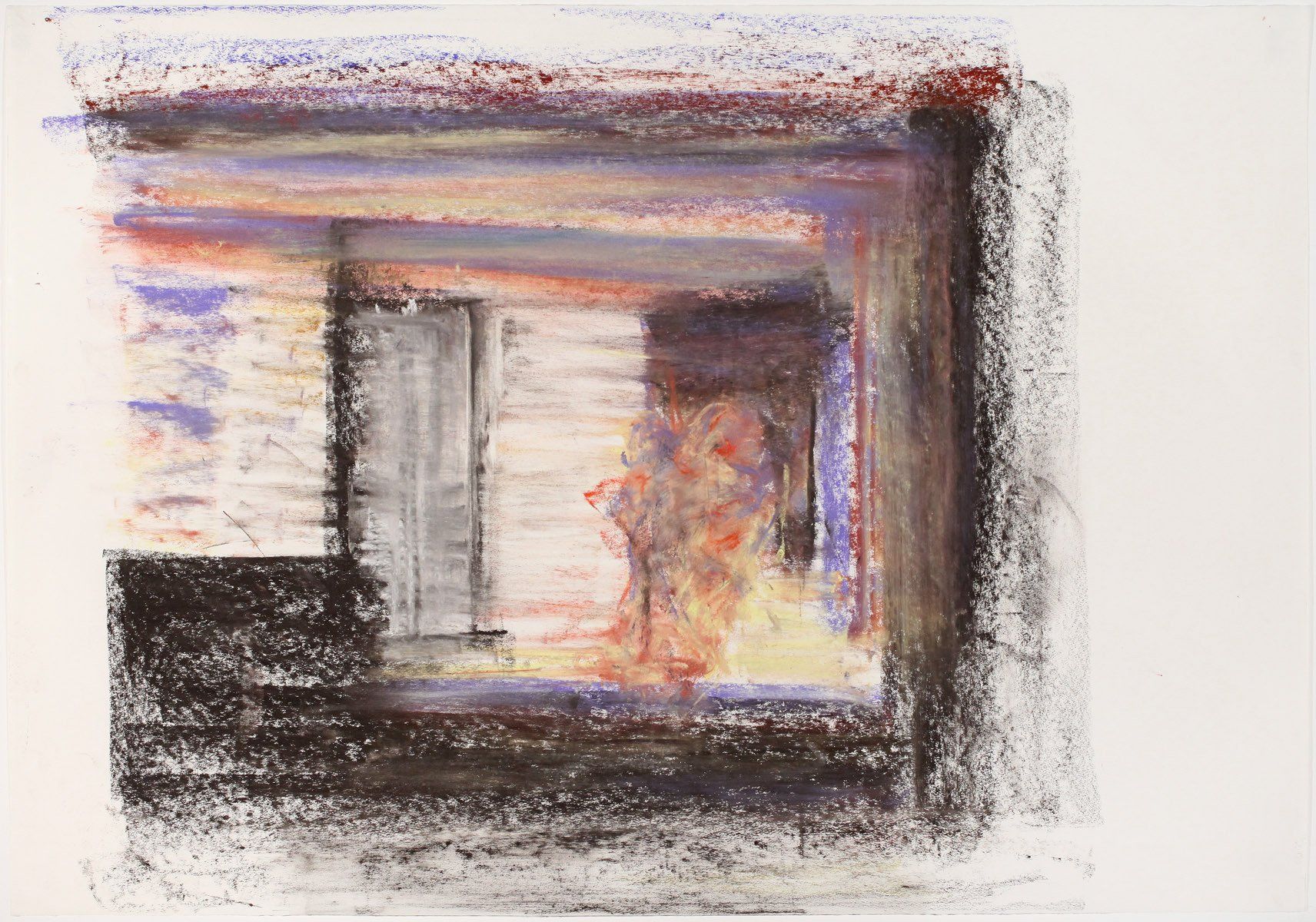 A painting of a house with a tree in front of it.