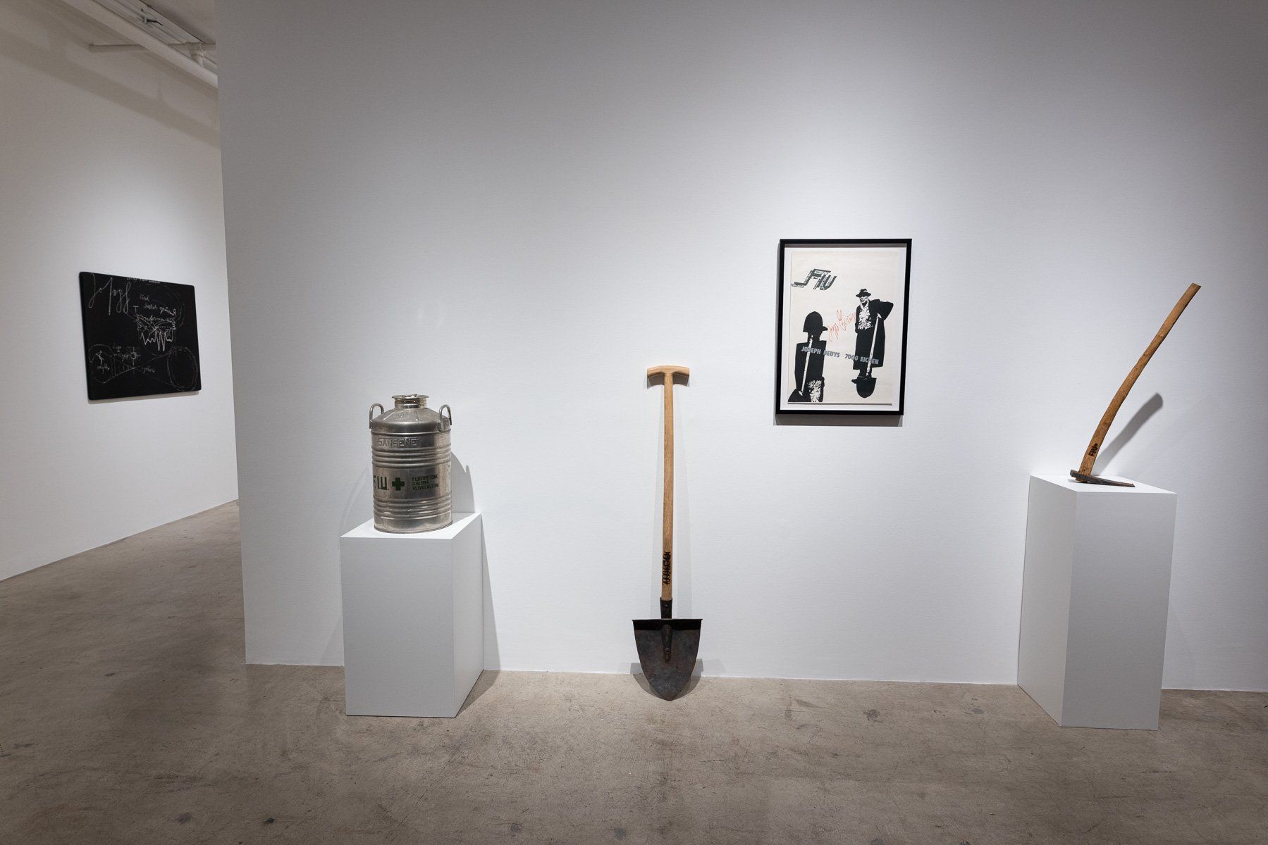 A shovel is sitting on a display in Track 16 Gallery