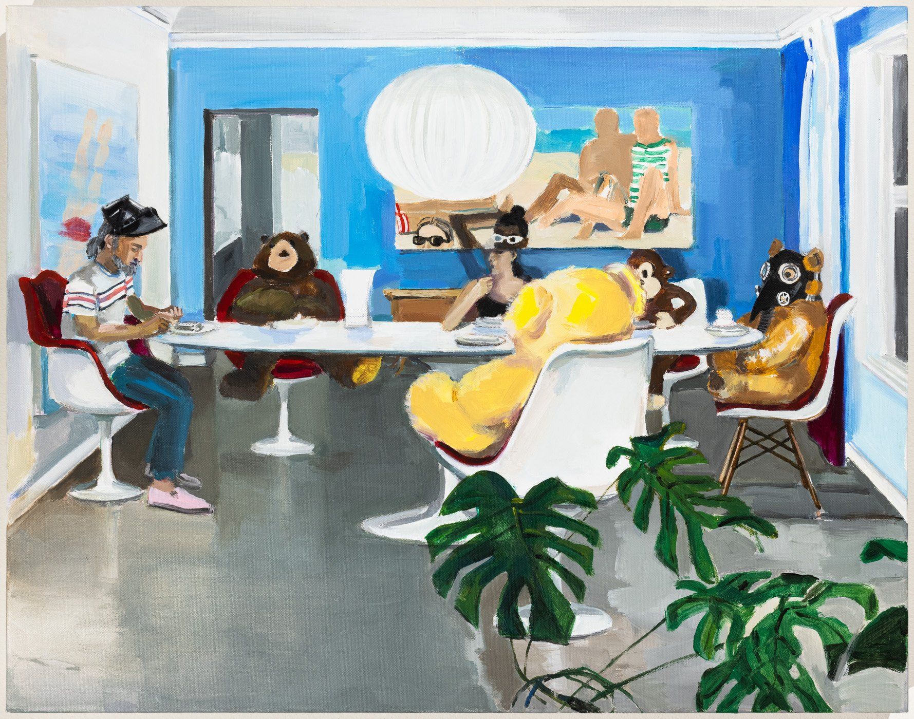 A painting of a group of people sitting around a table.