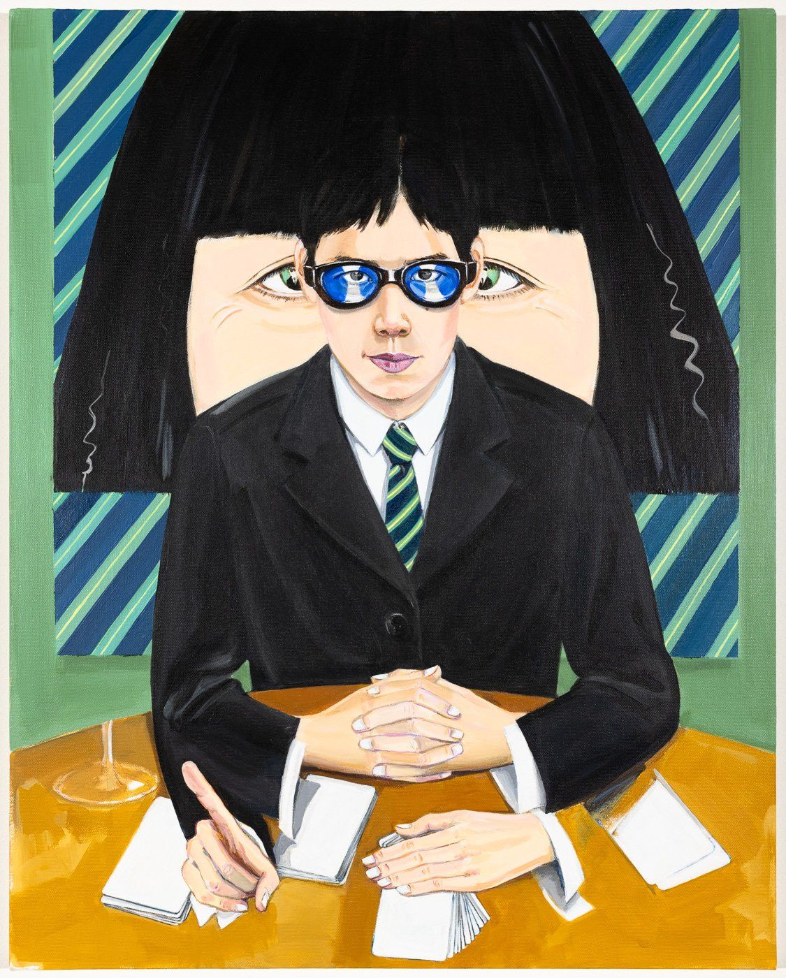 A painting of a man wearing sunglasses and a suit