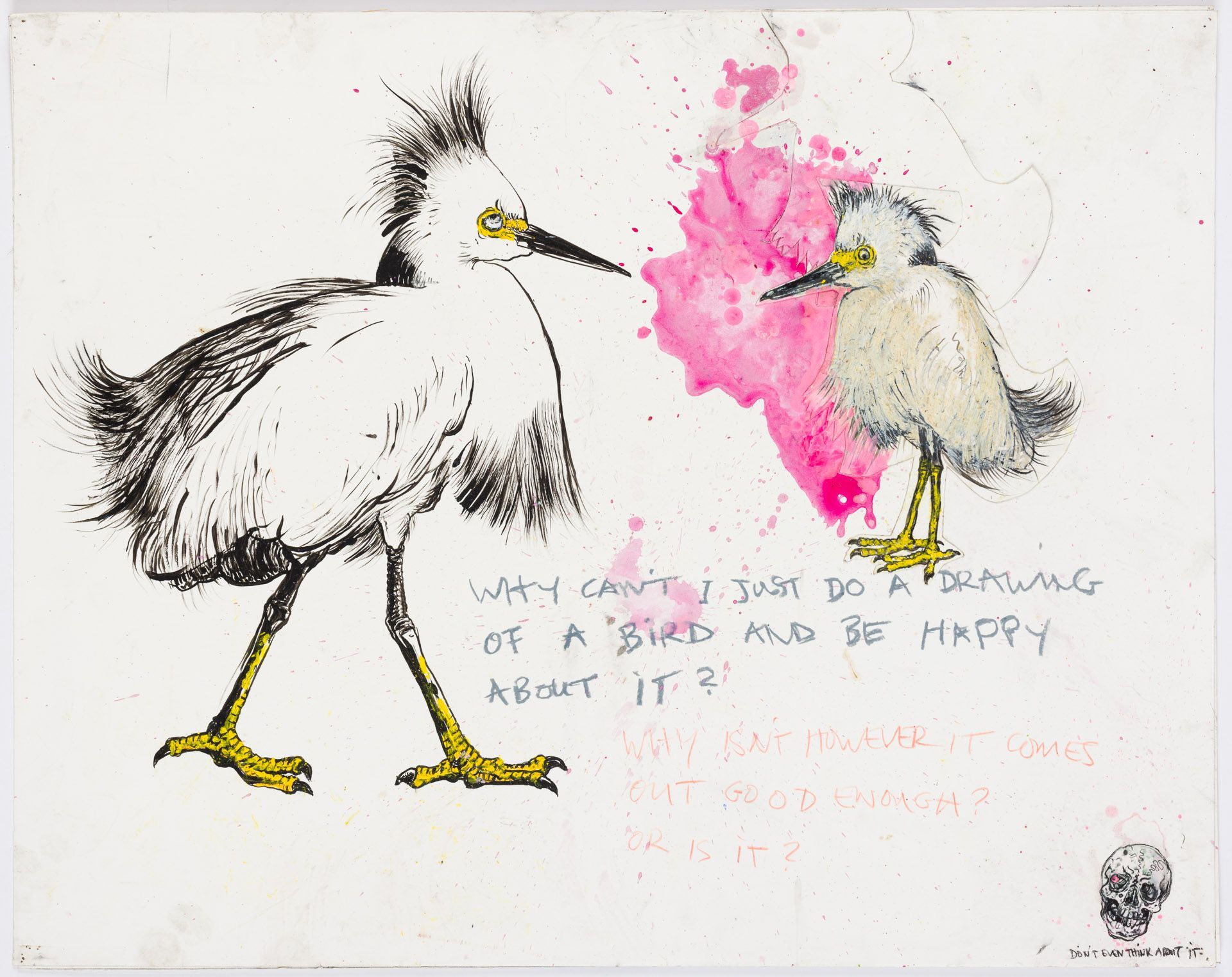 A drawing of two birds with the words 