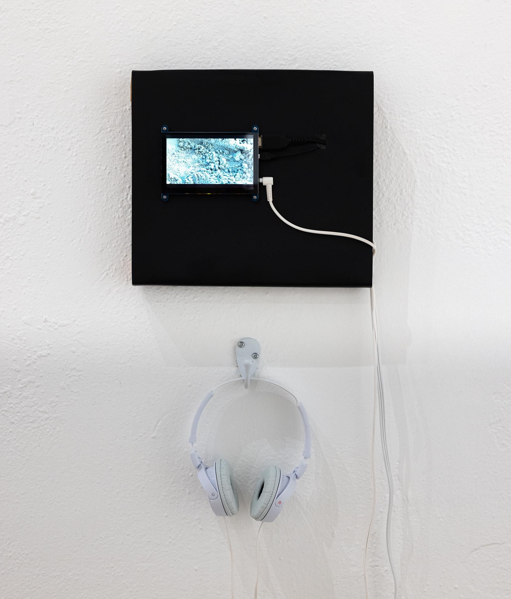 Three original texts with photographs, read by the artist in stereo audio, housed in a custom-built media player 12 x 11 inches
