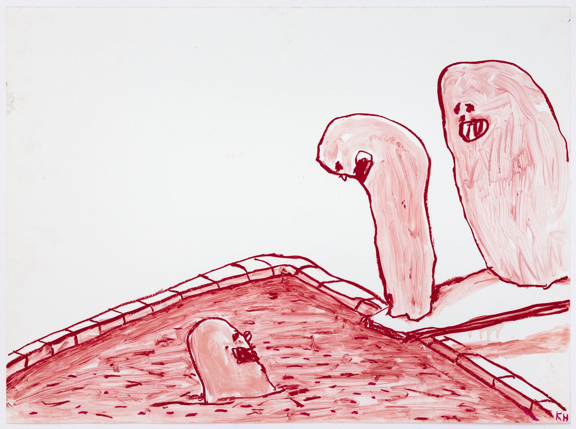 A drawing of two birds standing next to each other in a pool.