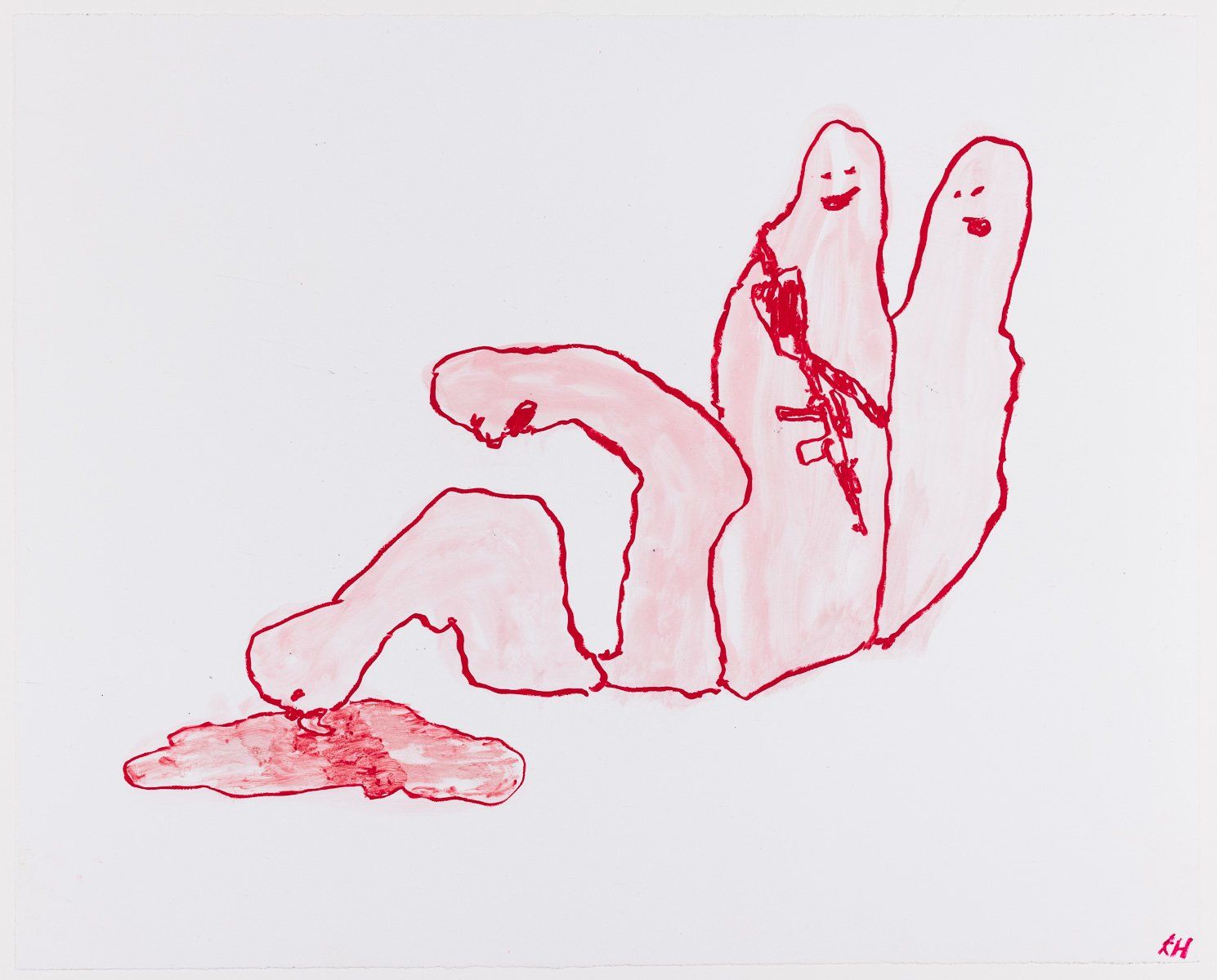A drawing of three ghosts on a white background