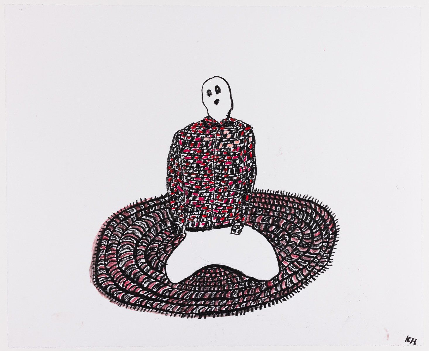 A drawing of a person sitting on a rug
