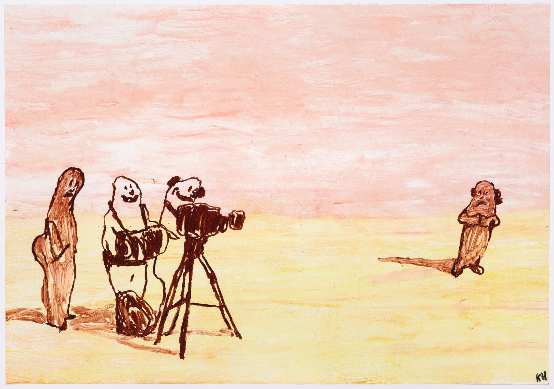 A drawing of a man taking a picture with a camera