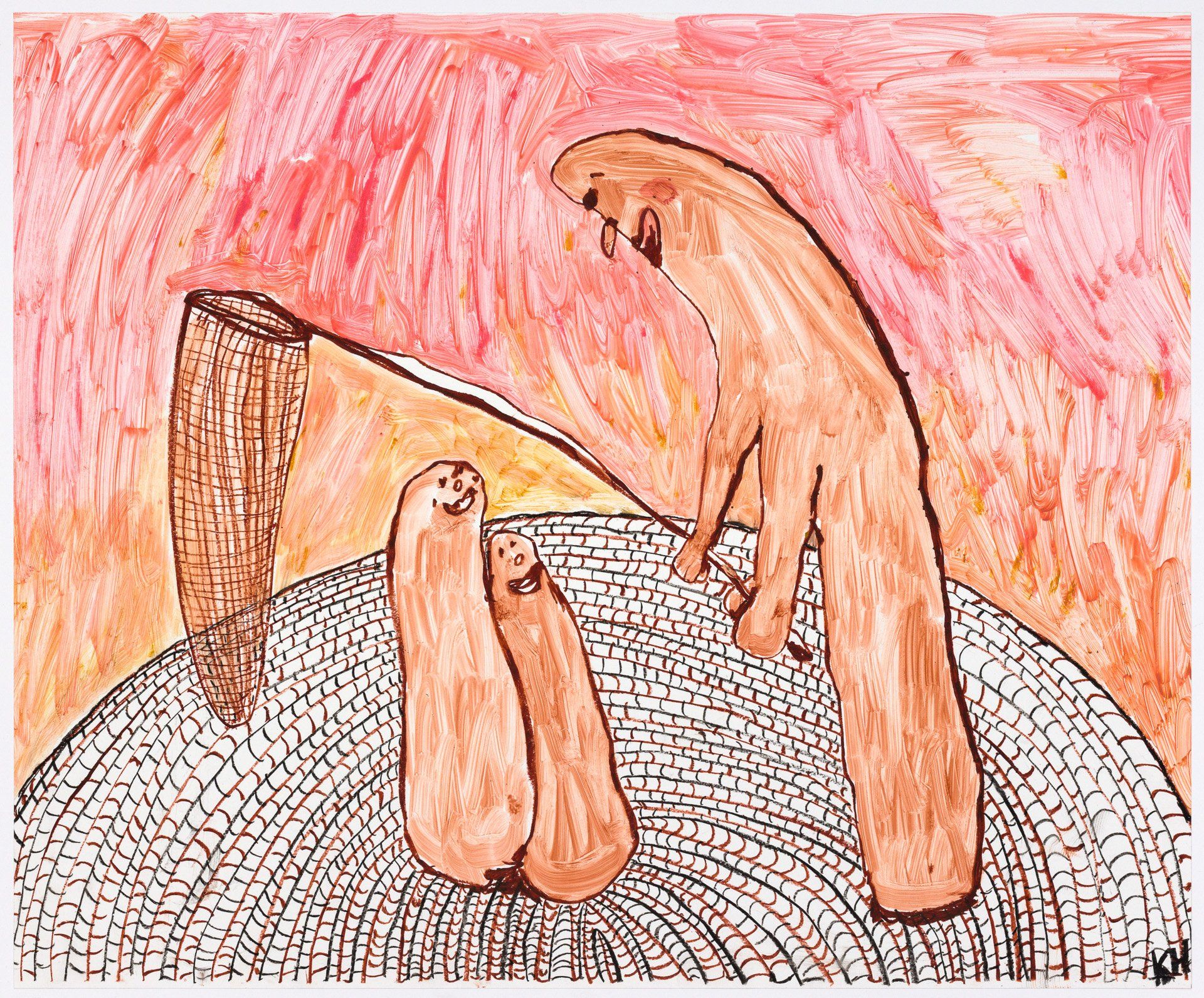 A drawing of a person laying on a rug