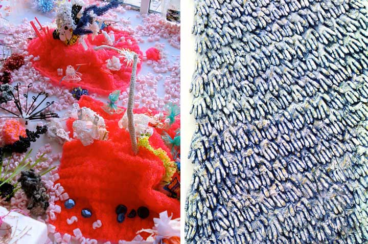 A close up of a knitted fabric next to a picture of a knitted fabric.