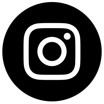 The instagram logo is in a black circle on a white background.