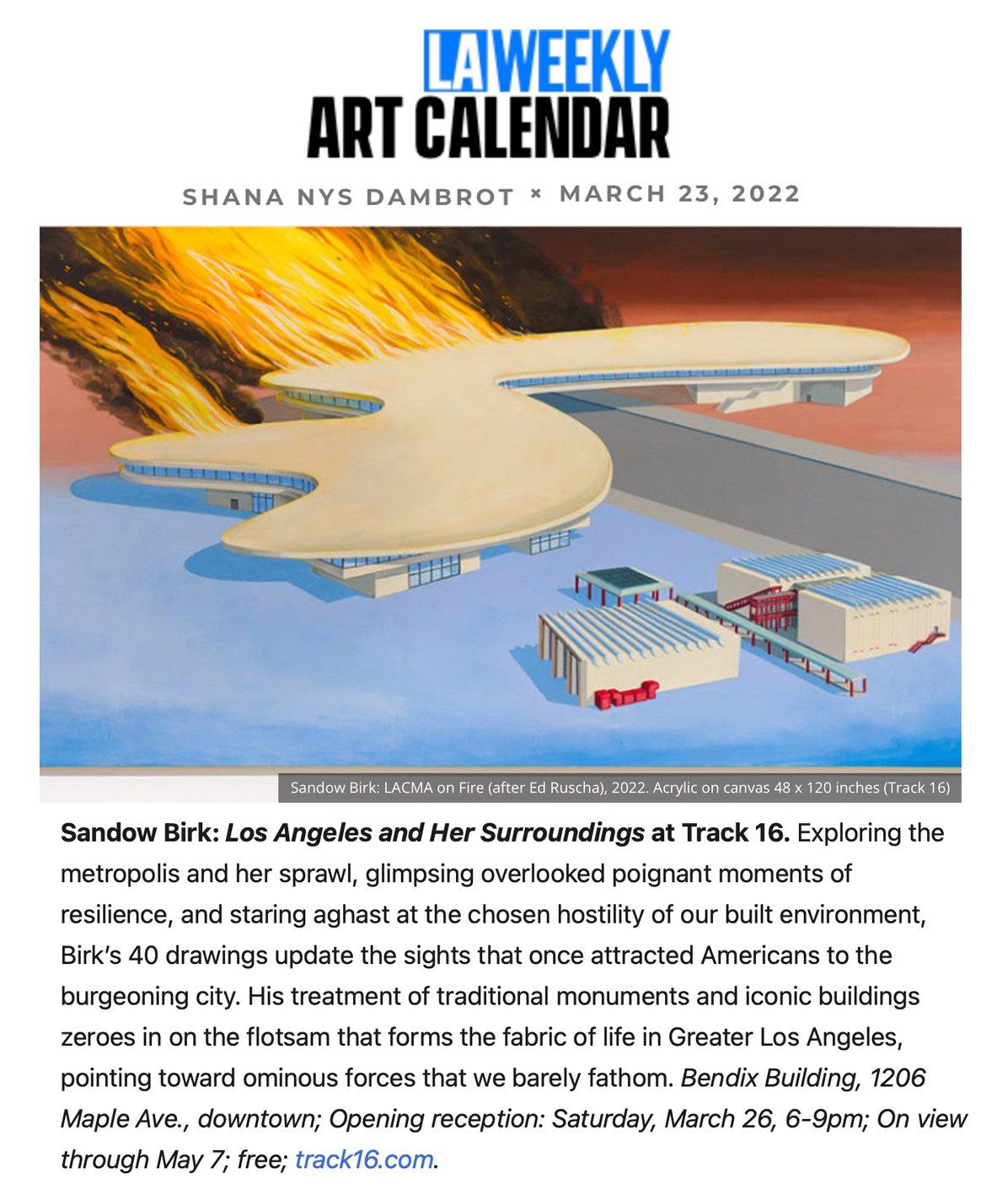 A weekly art calendar with a picture of a building on it