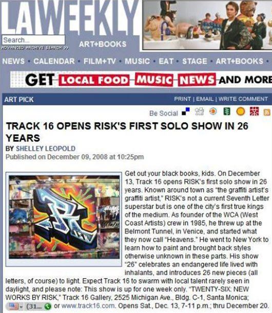 A newspaper article about risk 's first solo show in 26 years