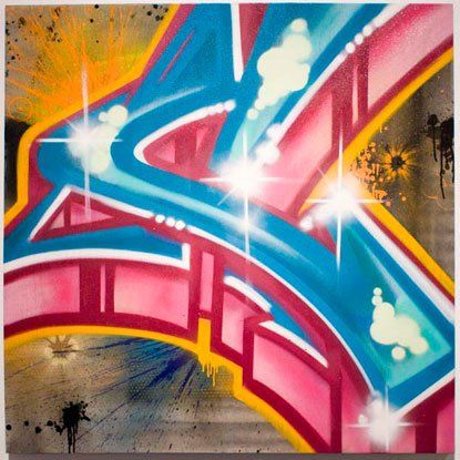 A colorful painting with the letter s on it