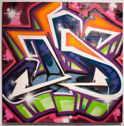 A colorful graffiti painting of the letter s