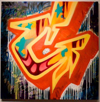 A colorful painting with the letter r on it
