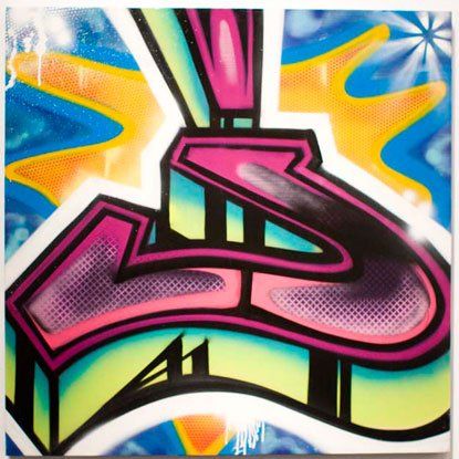 A colorful graffiti painting of the letter s