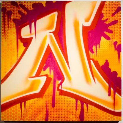A painting of the letter a on a colorful background