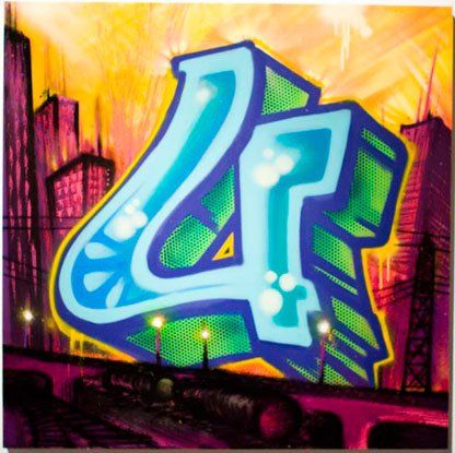 A colorful graffiti painting of the number 4
