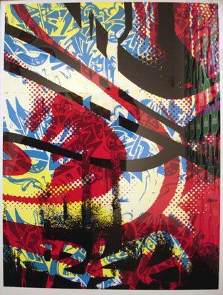 A colorful painting with the word nike on it