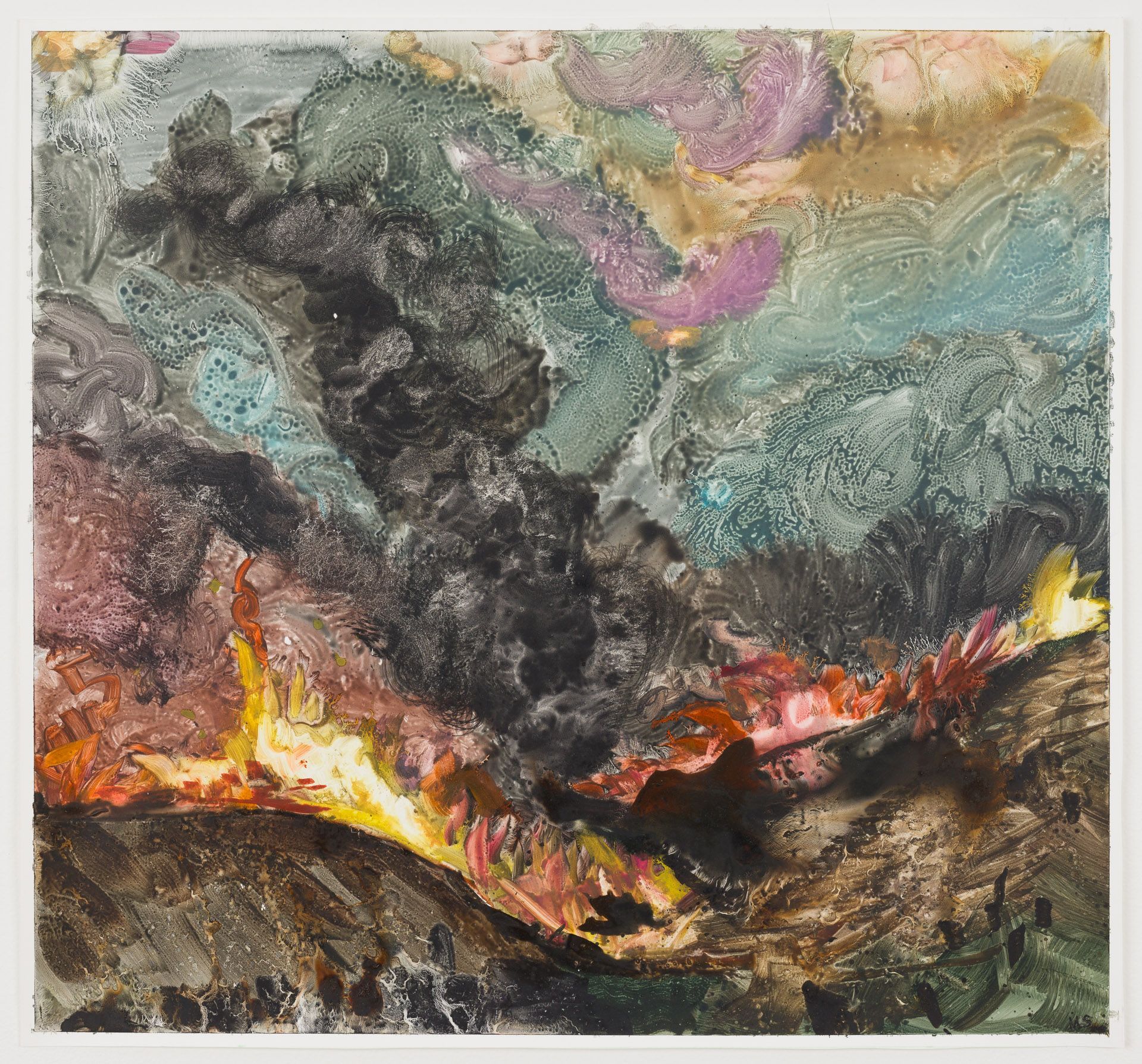 A painting of a fire with a lot of colors