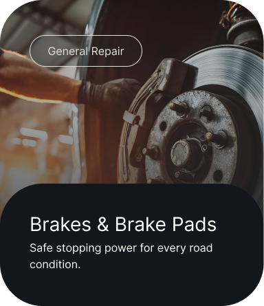 Mechanic repairing a car brake rotor, with “Brakes & Brake Pads” service text overlay. | Dewitt's Automotive Center