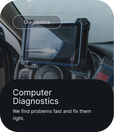 Tablet mounted in a car displaying a “Computer Diagnostics” service screen with a dark banner. | Dewitt's Automotive Center