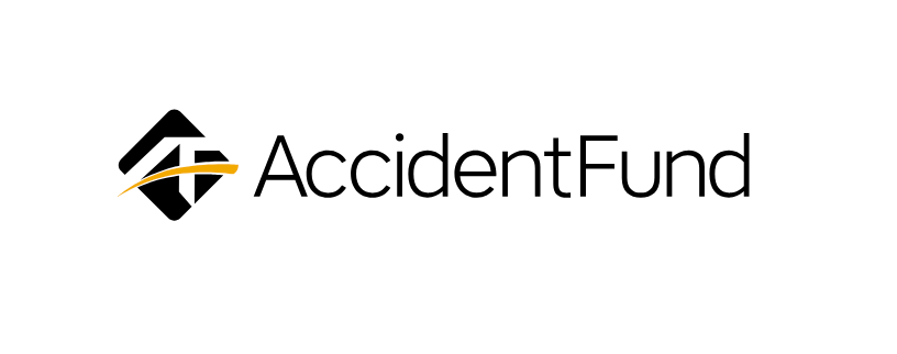 AccidentFund logo: black diamond with stylized "AF" and gold accents, text "AccidentFund".