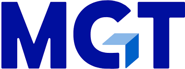 Blue letters MGT with a cube graphic in the G.