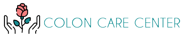 Colon Care Center logo with hands holding a pink flower icon and teal text