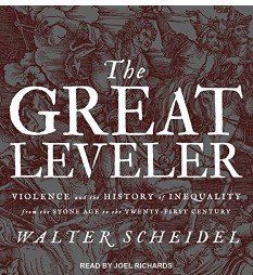 Book cover for “The Great Leveler” by Walter Scheidel, with maroon background and white title text