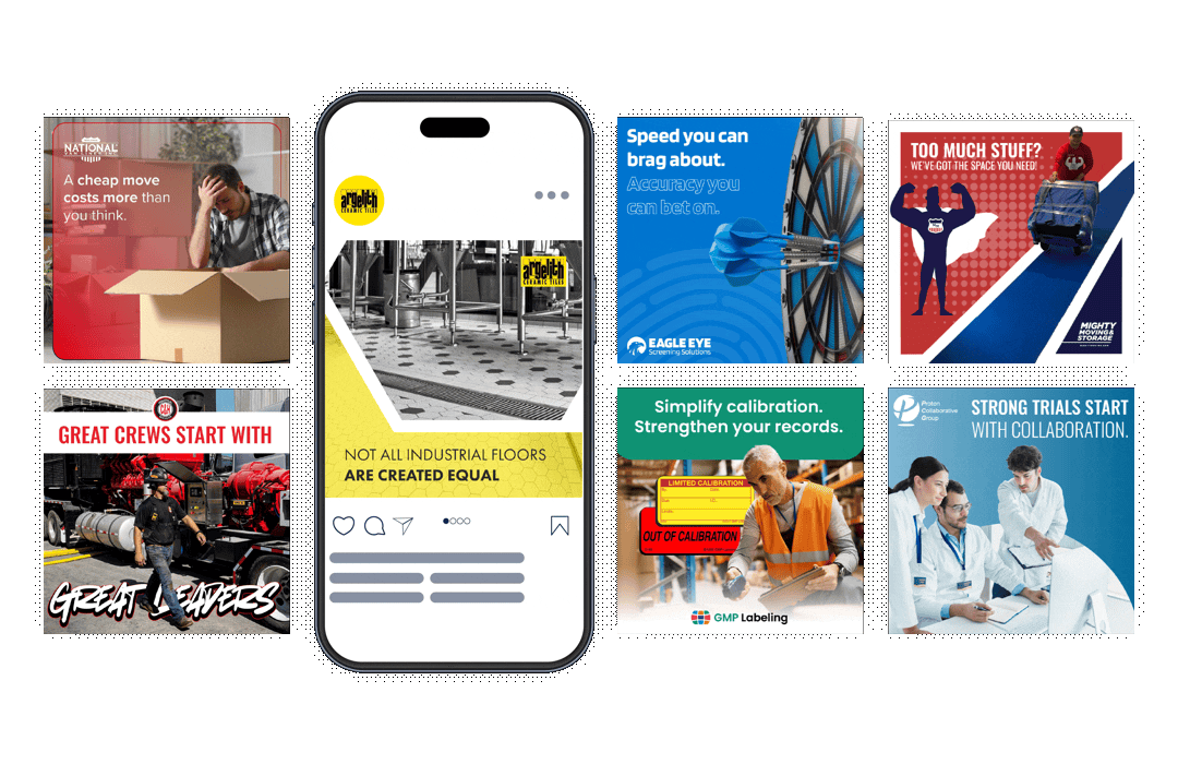 Collection of sports-themed posters and a phone mockup, with red, blue, yellow, and white designs.