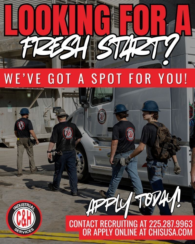 Firefighters walking by a helicopter with text: “Looking for a fresh start? We’ve got a spot for you!”