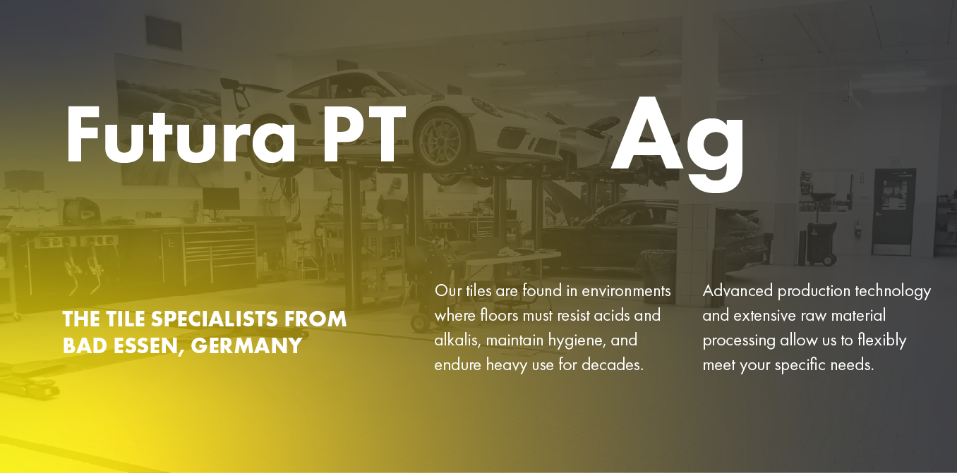 Futura PT typeface poster with large white text on a muted gold background and small descriptive text.