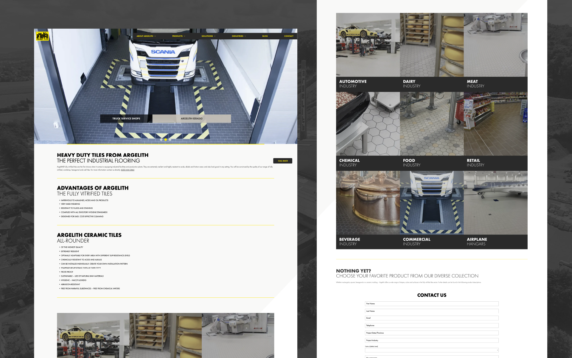 Web page with surveillance camera thumbnails and a large warehouse dock photo of a truck loading bay