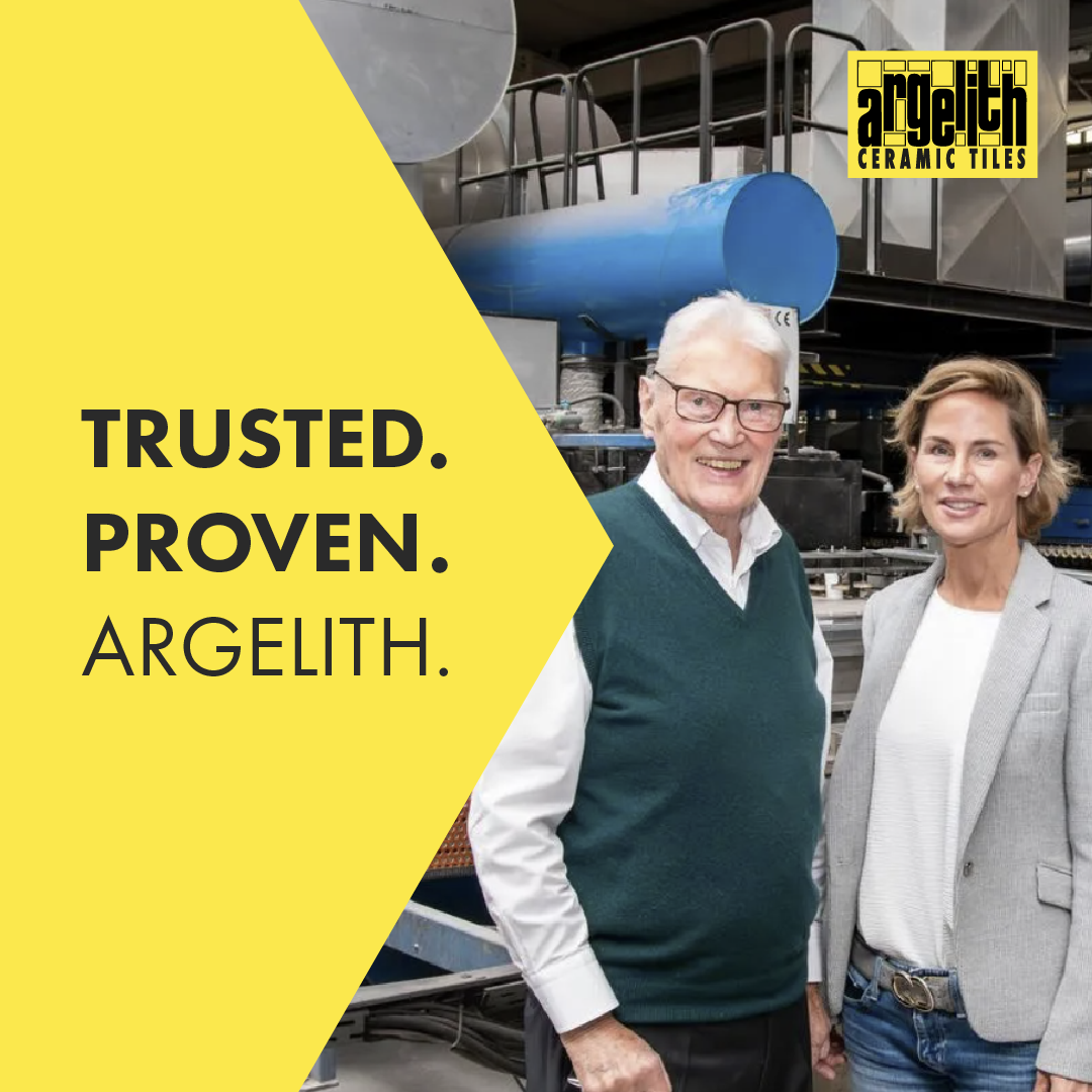 Two people at a construction site beside text reading “Trusted. Proven. Argelith.”