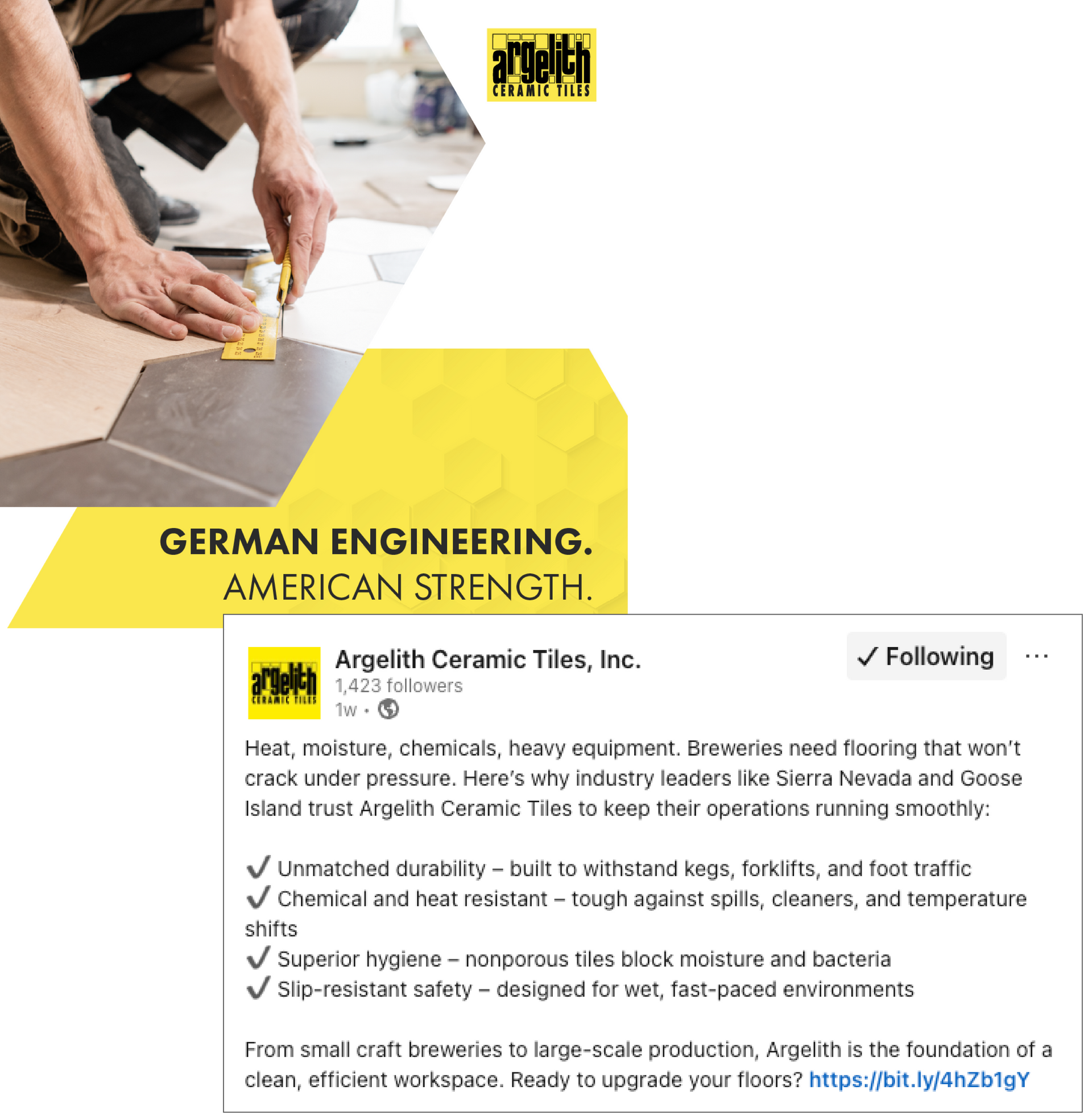 Hands marking a blueprint with overlaid text: “GERMAN ENGINEERING. AMERICAN STRENGTH.”