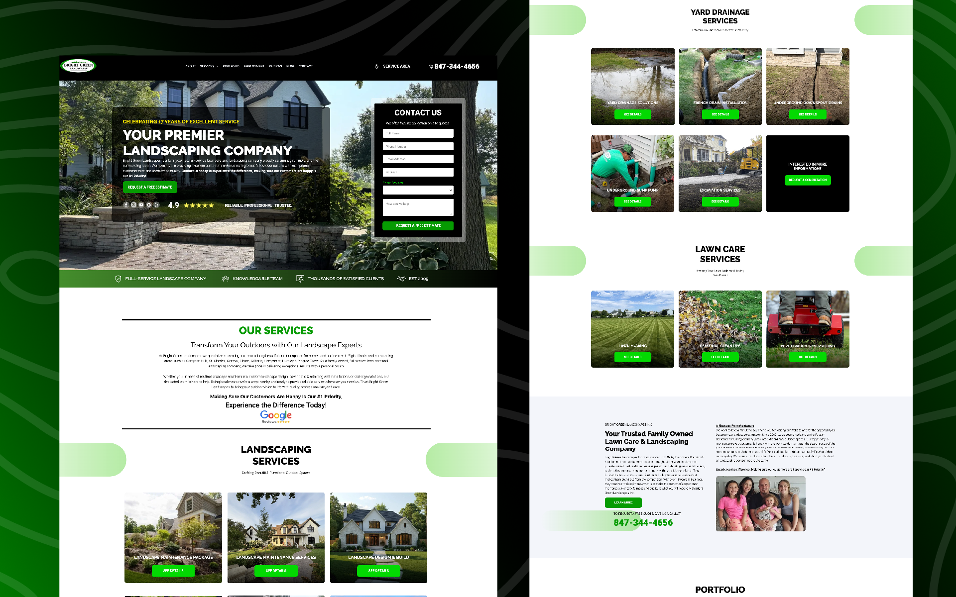 Blue-and-white website homepage mockup with a hero banner, feature cards, and product sections