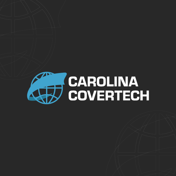 Carolina Covertech logo with blue globe icon on a dark background