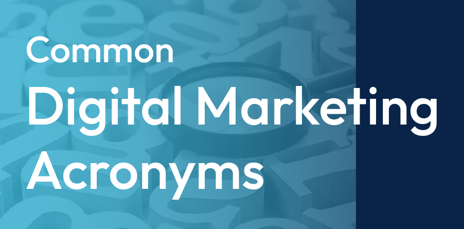 Common Digital Marketing Acronyms title on blue abstract background