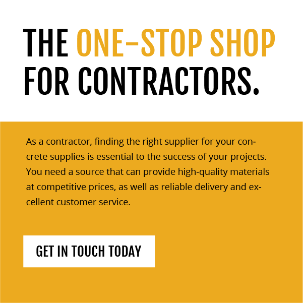 Yellow and white promotional banner reading “The one-stop shop for contractors” with a “Get in touch today” button.