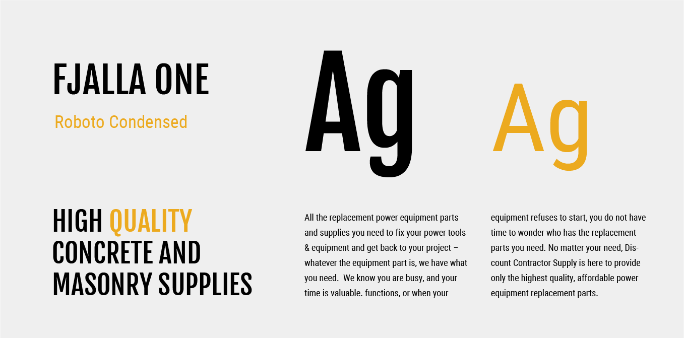 FJALLA ONE concrete and masonry supplies ad with black and gold “Ag” typography and text blocks