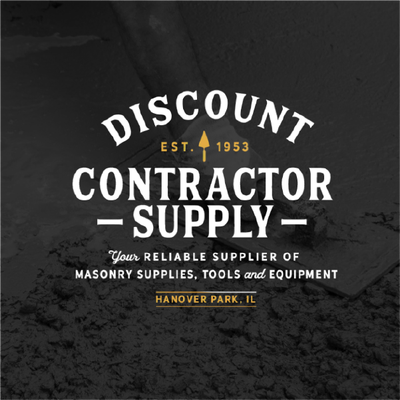 Discount Contractor Supply logo on dark background with white and gold text