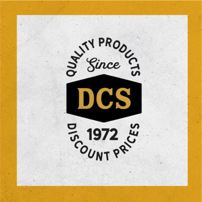 DCS logo badge with “Quality Products Since 1972” and “Discount Prices” on a gold and white background
