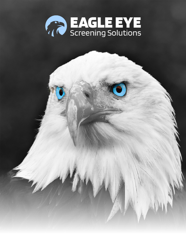 Eagle Eye Screening Solutions logo with white eagle head and bright blue eyes on a dark background
