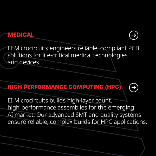 Dark webpage showing medical and high performance computing sections with white text and red labels.