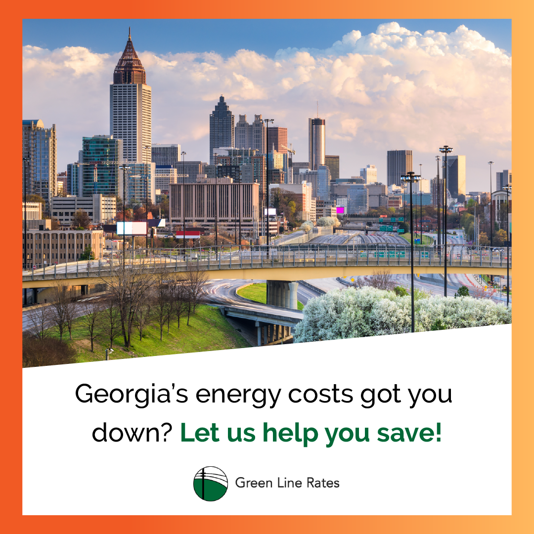 Atlanta skyline ad reading “Georgia's energy costs got you down? Let us help you save!”