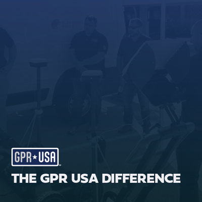 GPR USA logo over blue-tinted industrial scene with workers and equipment, reading “THE GPR USA DIFFERENCE”