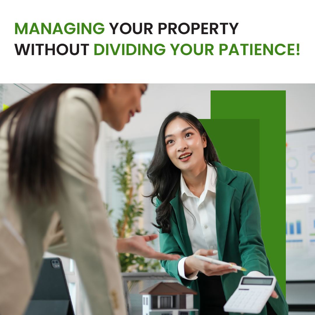 Property management meeting with a green-themed banner reading “Managing your property without dividing your patience!”