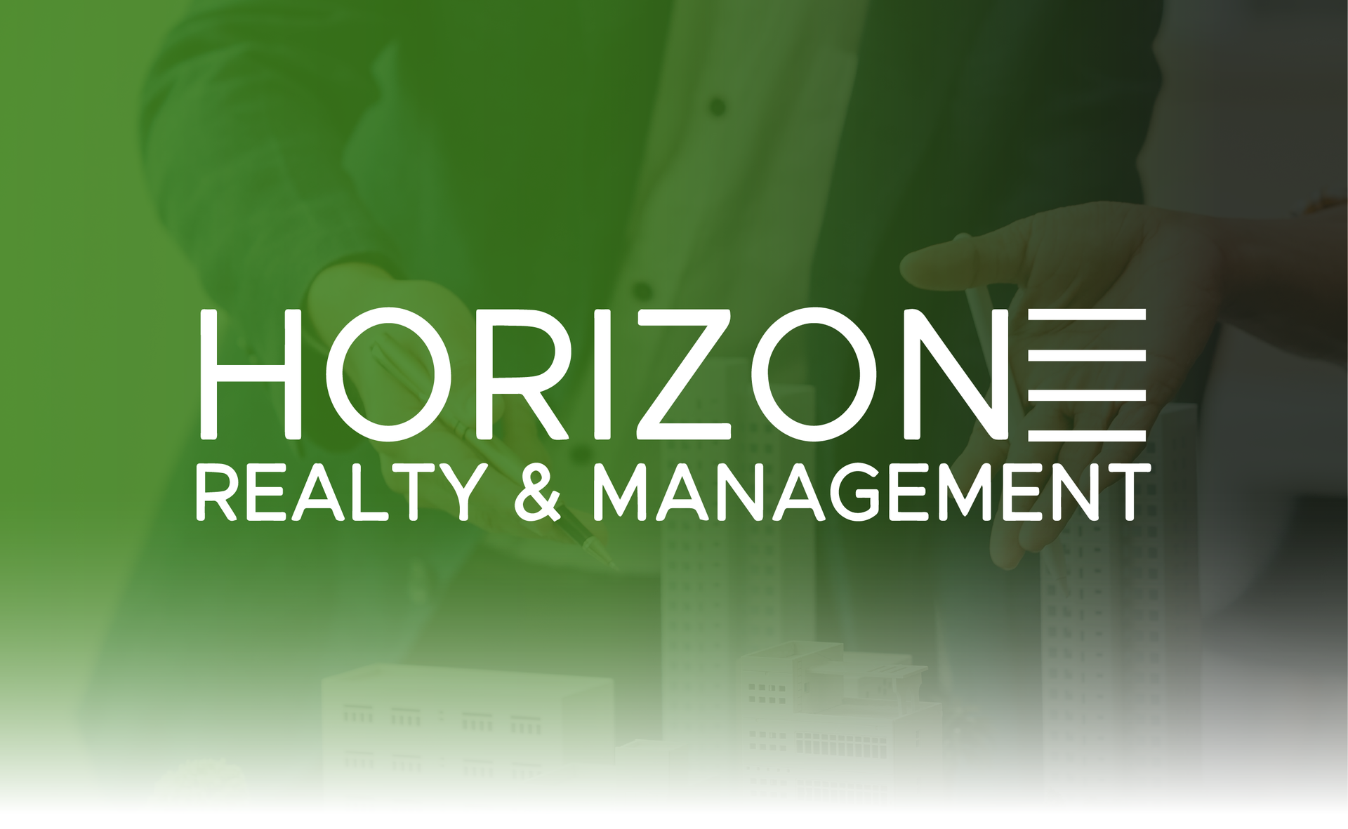 HORIZON Realty & Management logo on a green background